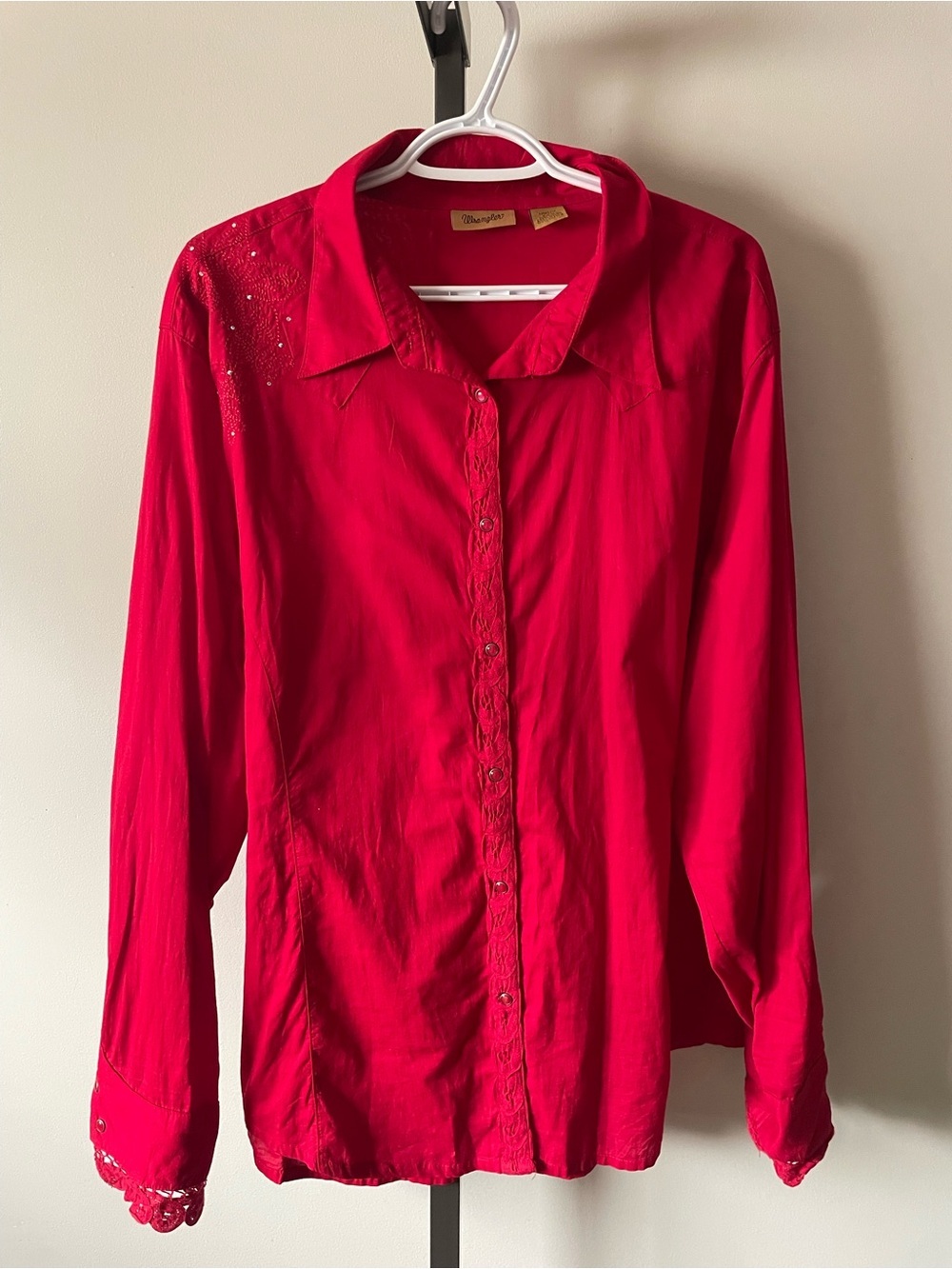 Y2K Vintage Wrangler Western Snap Front Shirt Embroidery Rhinestone Lace XXL